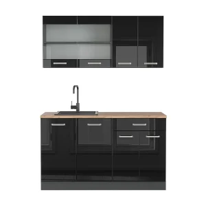 Eenpersoonskeuken hoogglans zwart/antraciet 140x60x81.6 r-line Eenpersoonskeuken hoogglans zwart/antraciet 140x60x81.6 r-line