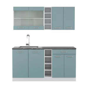 Eenpersoonskeuken blauw-grijs/wit 160x60x81.6 r-line