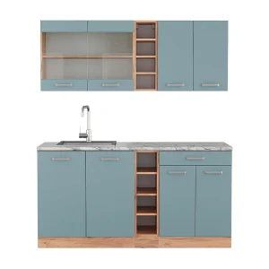 Eenpersoonskeuken blauw-grijs/gouden eik 160x60x81.6 r-line Eenpersoonskeuken blauw-grijs/gouden eik 160x60x81.6 r-line