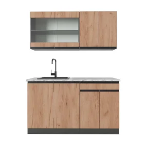 Eenpersoonskeuken eik goud/antraciet 140x60x81.6 r-line Eenpersoonskeuken eik goud/antraciet 140x60x81.6 r-line