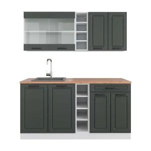 Eenpersoonskeuken antraciet landhuis/wit 160x60x81.6 r-line Eenpersoonskeuken antraciet landhuis/wit 160x60x81.6 r-line