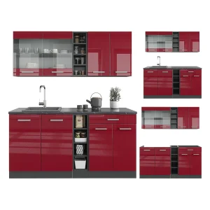Eenpersoonskeuken rood hoogglans/antraciet 160x60x81.6 r-line Eenpersoonskeuken rood hoogglans/antraciet 160x60x81.6 r-line