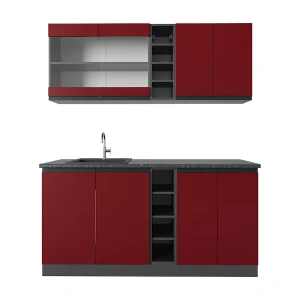 Eenpersoonskeuken rood/antraciet 160x60x81.6 r-line Eenpersoonskeuken rood/antraciet 160x60x81.6 r-line