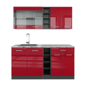 Eenpersoonskeuken rood hoogglans/antraciet 160x60x81.6 r-line Eenpersoonskeuken rood hoogglans/antraciet 160x60x81.6 r-line