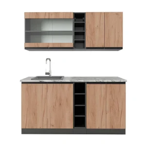 Eenpersoonskeuken eik goud/antraciet 160x60x81.6 r-line Eenpersoonskeuken eik goud/antraciet 160x60x81.6 r-line