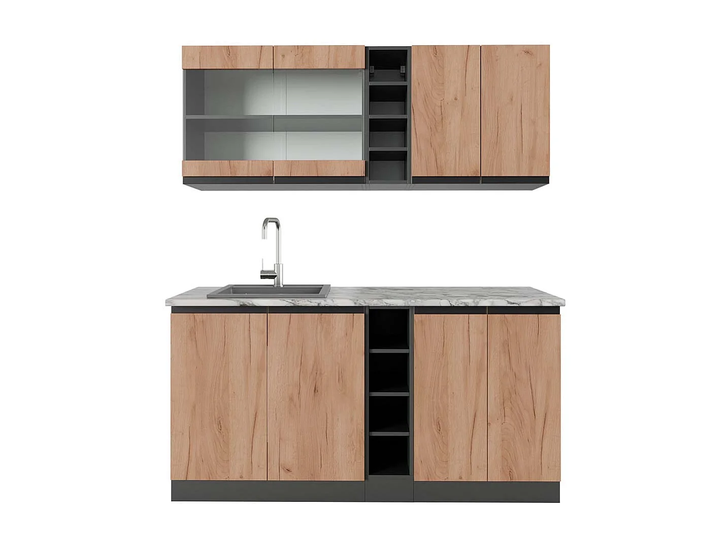 Eenpersoonskeuken eik goud/antraciet 160x60x81.6 r-line