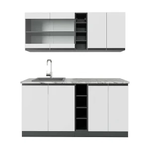 Eenpersoonskeuken wit/antraciet 160x60x81.6 r-line Eenpersoonskeuken wit/antraciet 160x60x81.6 r-line