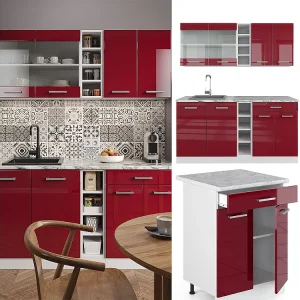 Eenpersoonskeuken rood hoogglans/wit 160x60x81.6 r-line Eenpersoonskeuken rood hoogglans/wit 160x60x81.6 r-line