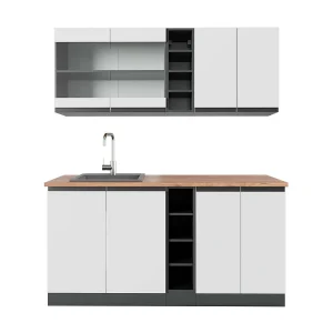 Eenpersoonskeuken wit/antraciet 160x60x81.6 r-line Eenpersoonskeuken wit/antraciet 160x60x81.6 r-line