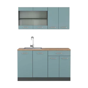 Eenpersoonskeuken blauw-grijs/antraciet 140x60x81.6 r-line Eenpersoonskeuken blauw-grijs/antraciet 140x60x81.6 r-line