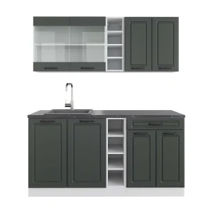 Eenpersoonskeuken antraciet landhuis/wit 160x60x81.6 r-line Eenpersoonskeuken antraciet landhuis/wit 160x60x81.6 r-line