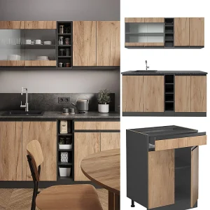 Eenpersoonskeuken eik goud/antraciet 160x60x81.6 r-line Eenpersoonskeuken eik goud/antraciet 160x60x81.6 r-line