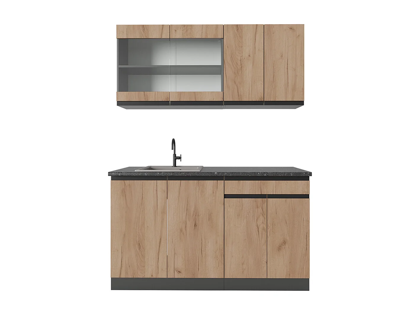 Eenpersoonskeuken eik goud/antraciet 140x60x81.6 r-line