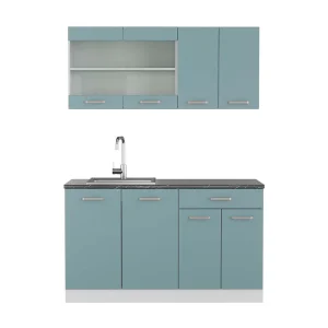 Eenpersoonskeuken blauw-grijs/wit 140x60x81.6 r-line