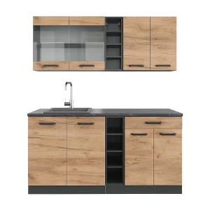 Eenpersoonskeuken eik goud/antraciet 160x60x81.6 r-line Eenpersoonskeuken eik goud/antraciet 160x60x81.6 r-line