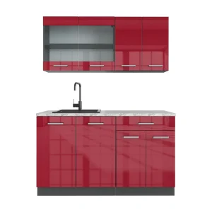 Eenpersoonskeuken rood hoogglans/antraciet 140x60x81.6 r-line Eenpersoonskeuken rood hoogglans/antraciet 140x60x81.6 r-line