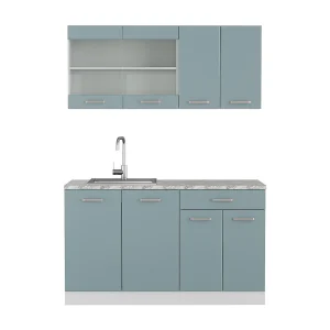 Eenpersoonskeuken blauw-grijs 140x60x81.6 r-line Eenpersoonskeuken blauw-grijs 140x60x81.6 r-line