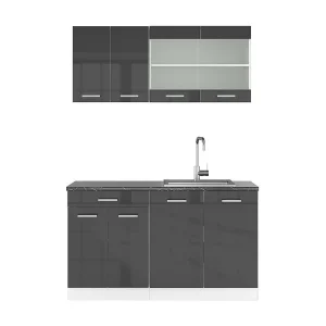 Eenpersoonskeuken antraciet hoogglans/wit 140x60x81.6 r-line Eenpersoonskeuken antraciet hoogglans/wit 140x60x81.6 r-line