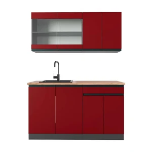 Eenpersoonskeuken rood/antraciet 140x60x81.6 r-line Eenpersoonskeuken rood/antraciet 140x60x81.6 r-line