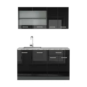 Eenpersoonskeuken hoogglans zwart/antraciet 140x60x81.6 r-line Eenpersoonskeuken hoogglans zwart/antraciet 140x60x81.6 r-line