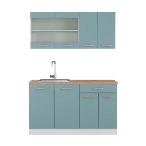 Eenpersoonskeuken blauw-grijs/wit 140x60x81.6 r-line