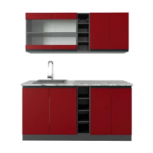 Eenpersoonskeuken rood/antraciet 160x60x81.6 r-line Eenpersoonskeuken rood/antraciet 160x60x81.6 r-line