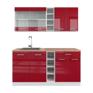Eenpersoonskeuken rood hoogglans/wit 160x60x81.6 r-line Eenpersoonskeuken rood hoogglans/wit 160x60x81.6 r-line