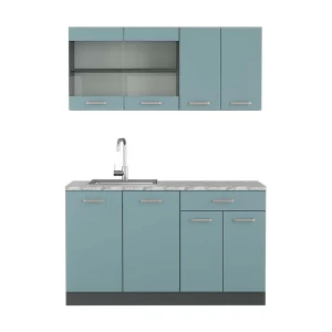 Eenpersoonskeuken blauw-grijs/antraciet 140x60x81.6 r-line Eenpersoonskeuken blauw-grijs/antraciet 140x60x81.6 r-line