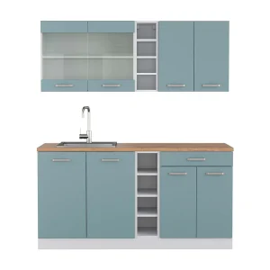 Eenpersoonskeuken blauw-grijs/wit 160x60x81.6 r-line