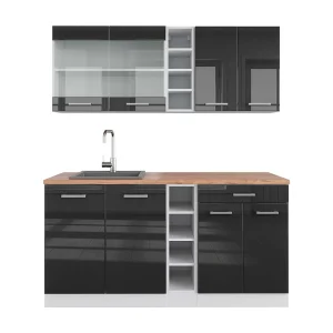 Eenpersoonskeuken antraciet hoogglans/wit 160x60x81.6 r-line Eenpersoonskeuken antraciet hoogglans/wit 160x60x81.6 r-line