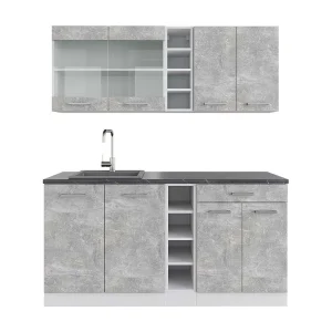 Eenpersoonskeuken beton/wit 160x60x81.6 r-line Eenpersoonskeuken beton/wit 160x60x81.6 r-line