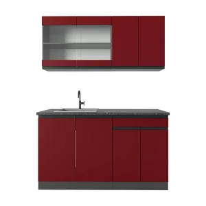 Eenpersoonskeuken rood/antraciet 140x60x81.6 r-line Eenpersoonskeuken rood/antraciet 140x60x81.6 r-line