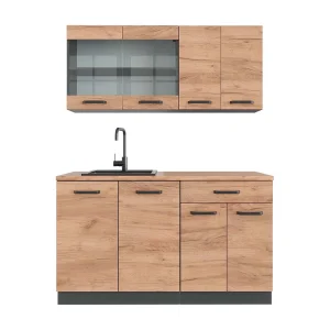 Eenpersoonskeuken eik goud/antraciet 140x60x81.6 r-line Eenpersoonskeuken eik goud/antraciet 140x60x81.6 r-line