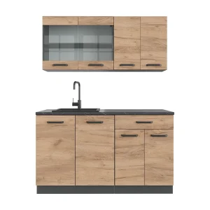 Eenpersoonskeuken eik goud/antraciet 140x60x81.6 r-line Eenpersoonskeuken eik goud/antraciet 140x60x81.6 r-line