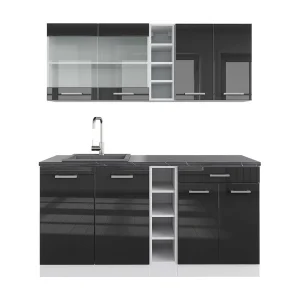 Eenpersoonskeuken antraciet hoogglans/wit 160x60x81.6 r-line Eenpersoonskeuken antraciet hoogglans/wit 160x60x81.6 r-line