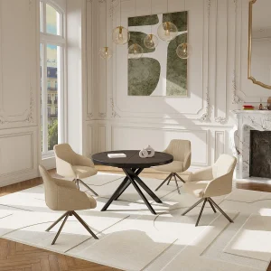 Uitschuifbare eettafel voor 4 tot 6 personen van keramiek, MDF en metaal – Bruin en grijs marmereffect – FEROLA Uitschuifbare eettafel voor 4 tot 6 personen van keramiek, MDF en metaal – Bruin en grijs marmereffect – FEROLA