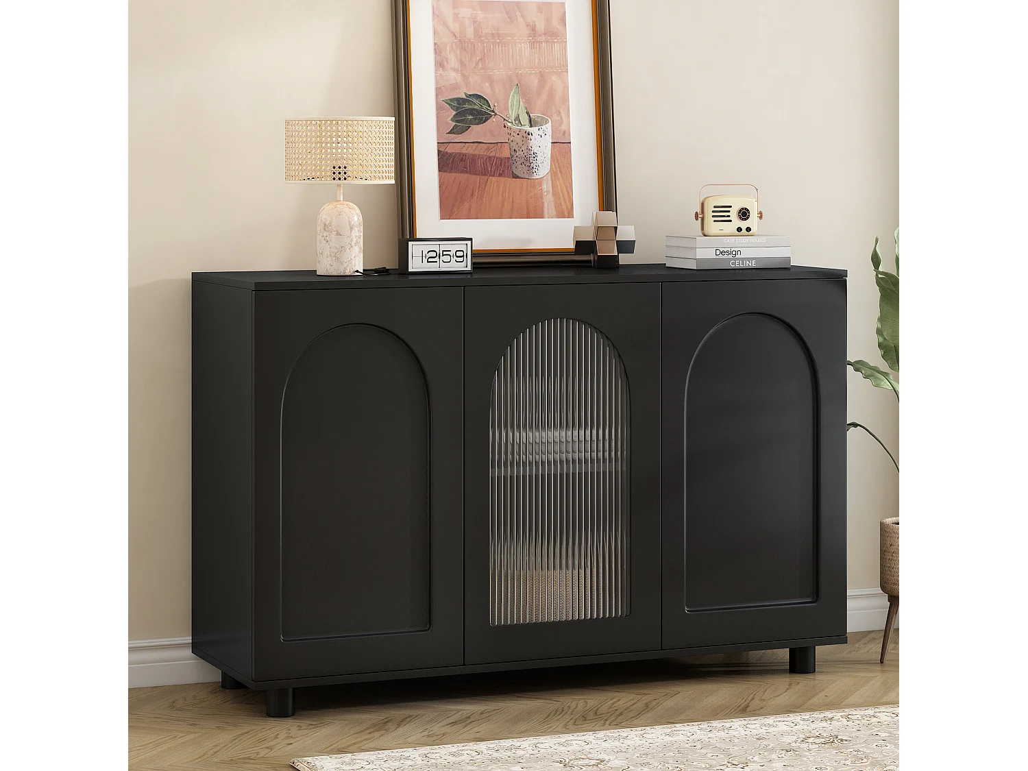 Elegant en ingetogen U-vormig dressoir - 120 x 40 x 78,5 cm - met glazen deur - ideaal voor elke ruimte - MDF - zwart