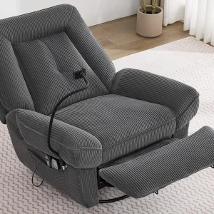 Fauteuil – met massage- en verwarmingsfuncties – 360° draaibaar – met telefoonhouder en USB-poort – grijs Fauteuil – met massage- en verwarmingsfuncties – 360° draaibaar – met telefoonhouder en USB-poort – grijs