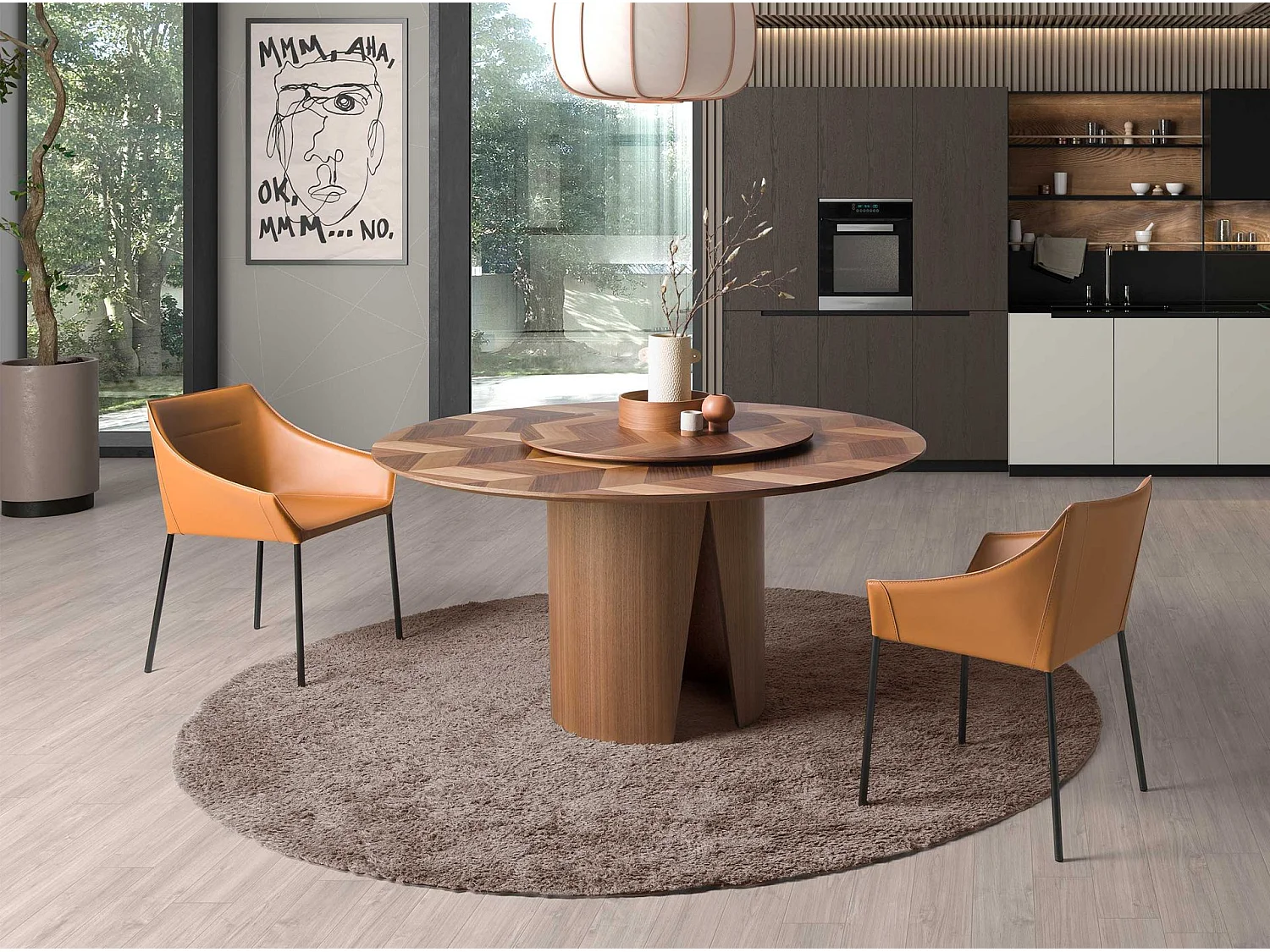 Eettafel rond walnoot fineer 1130 ANGEL CERDA