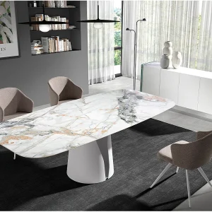 Eettafel ovale ton porselein marmer en wit staal 1135 ANGEL CERDA Eettafel ovale ton porselein marmer en wit staal 1135 ANGEL CERDA