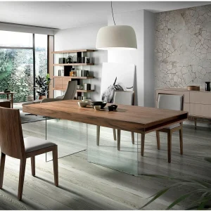 Eettafel rechthoekig walnoot fineer en gehard glas 1028 ANGEL CERDA Eettafel rechthoekig walnoot fineer en gehard glas 1028 ANGEL CERDA