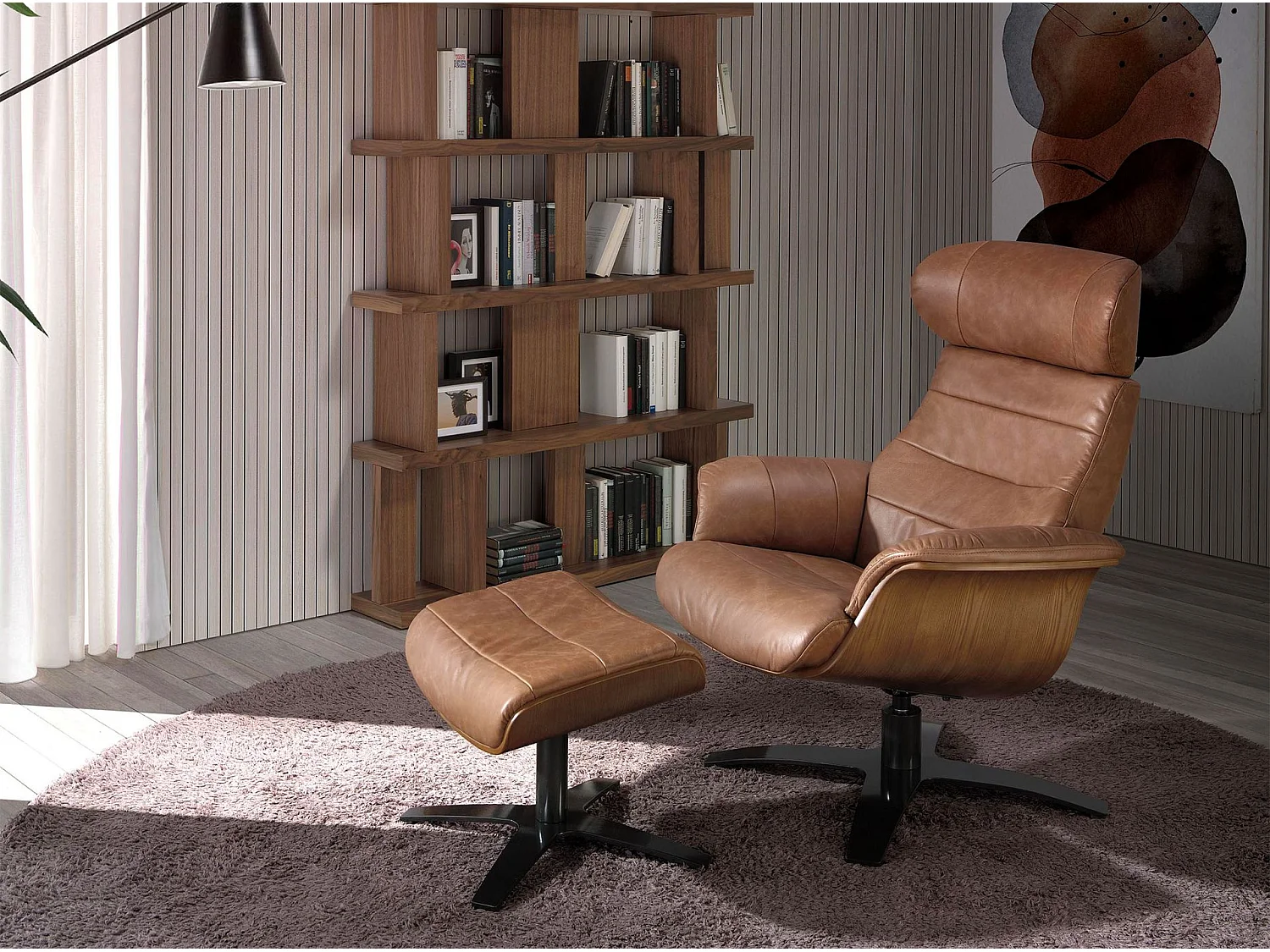 Draaibare voetenbank bekleed met camel rundleder 5084 ANGEL CERDA