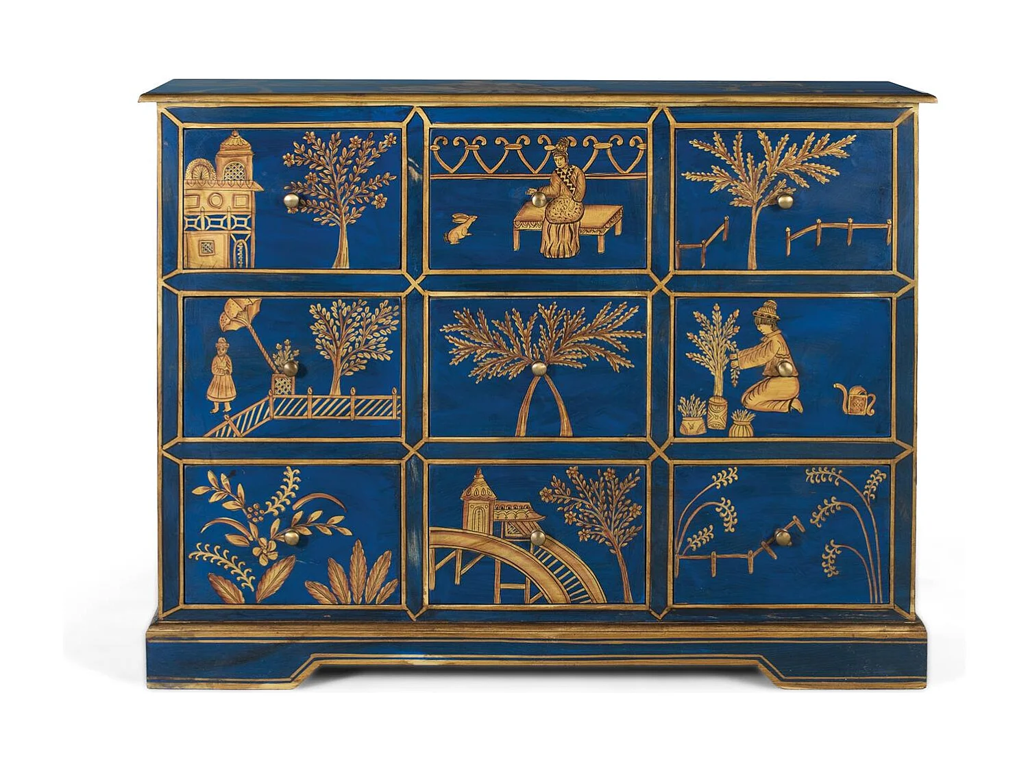 Buffet met 9 shots van hoofdkleuren en gouden accenten