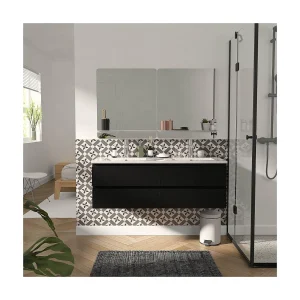 Dubbele wastafelmeubel van 120 cm met keramisch werkblad, kranen en spiegels SORRENTO Dubbele wastafelmeubel van 120 cm met keramisch werkblad, kranen en spiegels SORRENTO