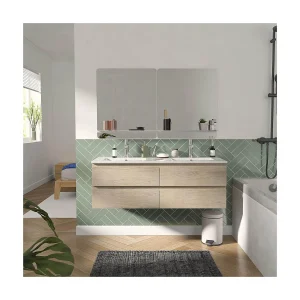 Dubbele wastafelmeubel van 120 cm met keramisch werkblad, kranen en spiegels SORRENTO Dubbele wastafelmeubel van 120 cm met keramisch werkblad, kranen en spiegels SORRENTO