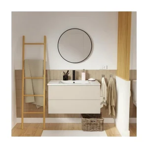 Enkele wastafelmeubel van 80 cm, eikenhouten afwerking, met kraan en spiegel SORRENTO Enkele wastafelmeubel van 80 cm, eikenhouten afwerking, met kraan en spiegel SORRENTO