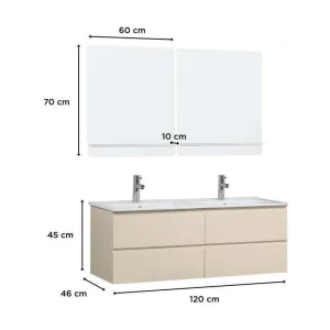 Dubbele wastafelmeubel van 120 cm met keramisch werkblad, kranen en spiegels SORRENTO Dubbele wastafelmeubel van 120 cm met keramisch werkblad, kranen en spiegels SORRENTO