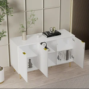 Dressoir 127x45x75 cm met twee planken en zes vakken. Gemaakt van wit MDF. Geschikt voor zowel de woonkamer als de eetkamer. Dressoir 127x45x75 cm met twee planken en zes vakken. Gemaakt van wit MDF. Geschikt voor zowel de woonkamer als de eetkamer.