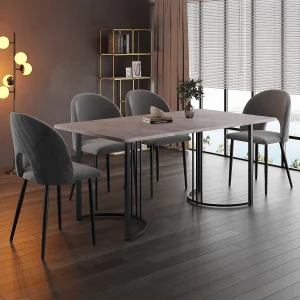 Eettafelset 140x80x75 cm + 4 stoelen 47x44x84 cm met verstelbare stoelpoten in grijs voor eetkamer en woonkamer Eettafelset 140x80x75 cm + 4 stoelen 47x44x84 cm met verstelbare stoelpoten in grijs voor eetkamer en woonkamer