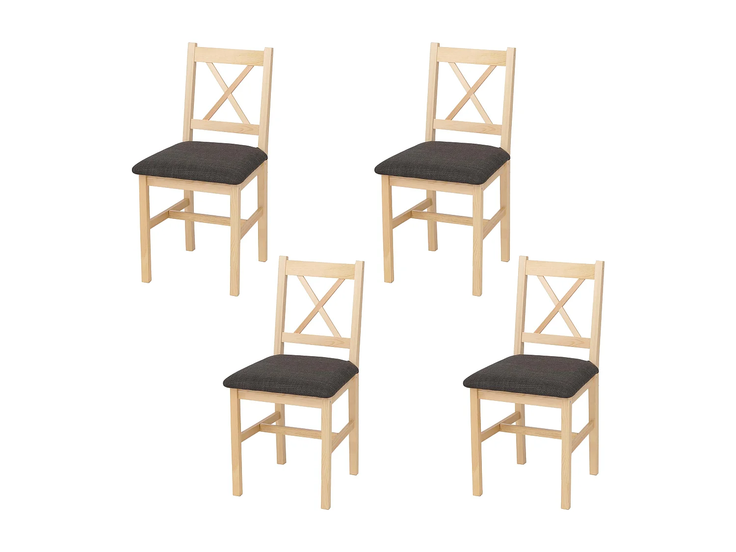 Eetkamerstoel MCW-F77 (set van 4), naturel, bekleding zwart